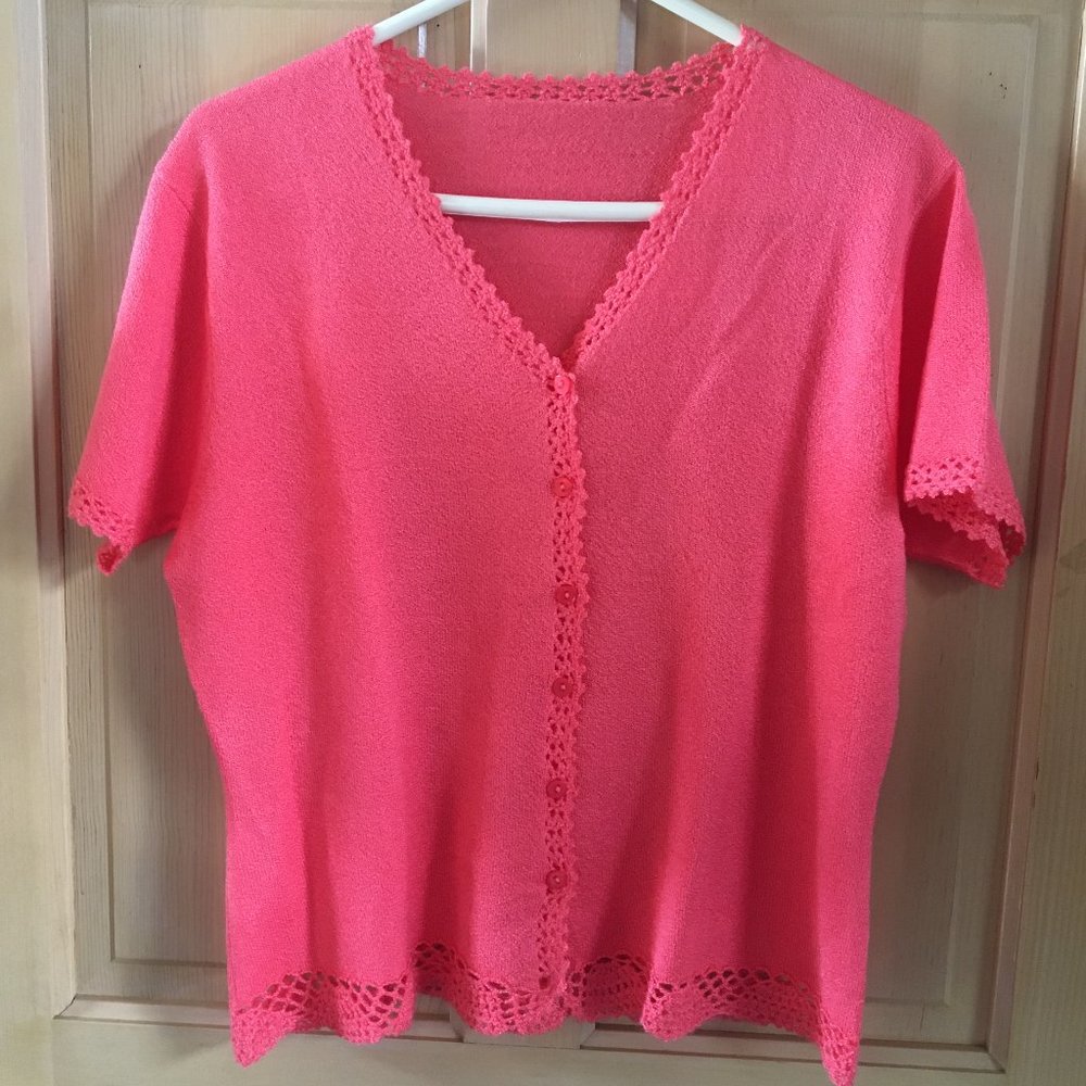 Dark Coral Short Sleeve Cardigan from Kathie Lee - Size Large - SEE NOTE